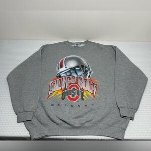 VTG Rare 90s Ohio State Buckeyes Silver Bolt Defense Crew Sweatshirt Men's 2XL
